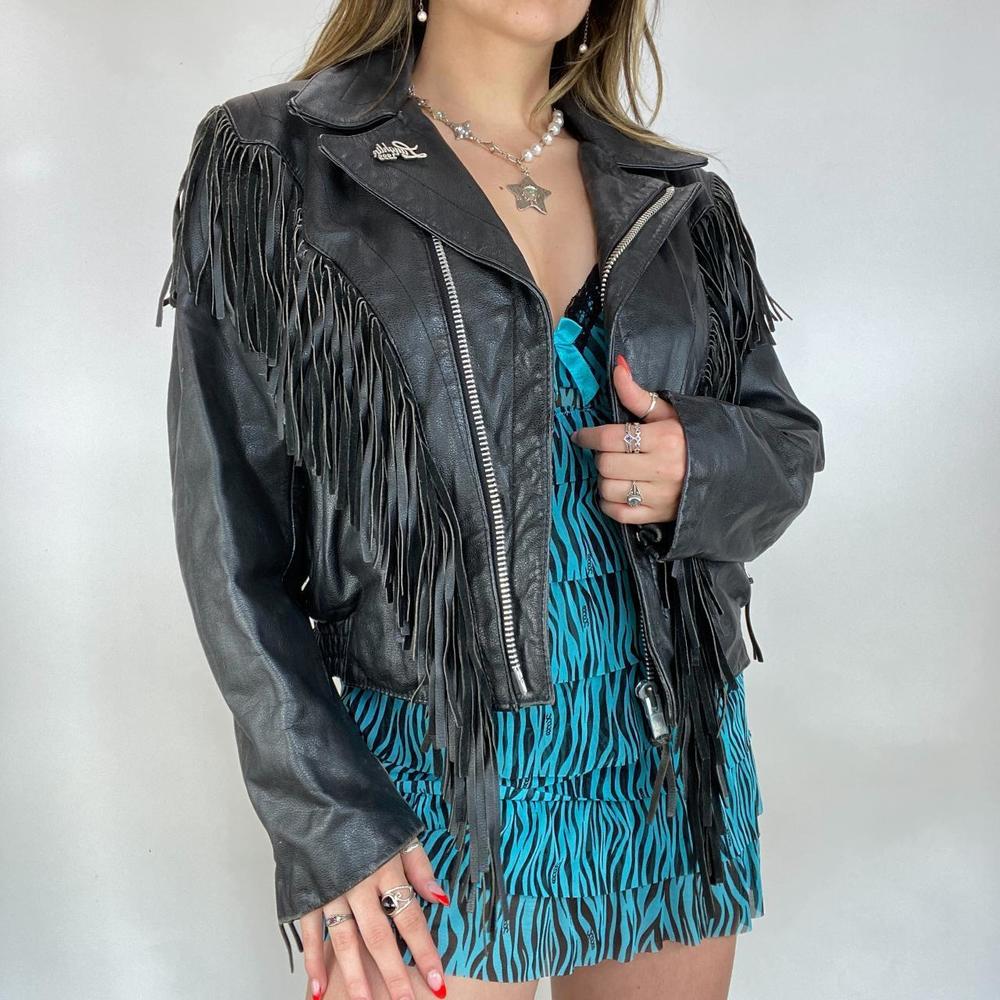 Vintage Biker Leather Fringe Jacket